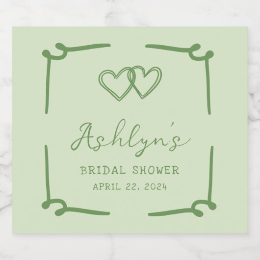 Handgetekend groen bruidsdiner champagne etiket (Enkel label)