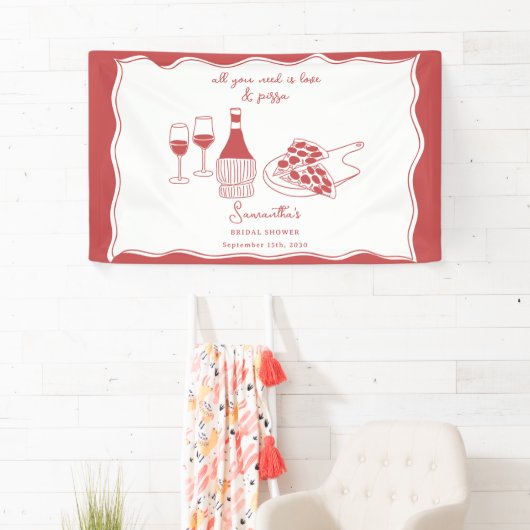 Handgetekend Italiaans Pizza Wijn Bruidsdiner Bord Spandoek (Insitu)