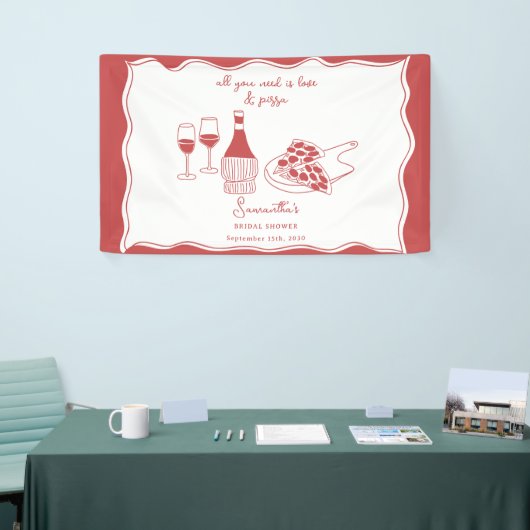 Handgetekend Italiaans Pizza Wijn Bruidsdiner Bord Spandoek (Beurs)