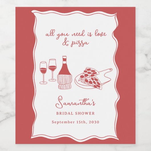 Handgetekend Italiaans Pizza Wijn Bruidsdiner Bord Wijn Etiket (Enkel label)