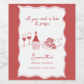 Handgetekend Italiaans Pizza Wijn Bruidsdouche Bor Wijn Etiket (Enkel label)