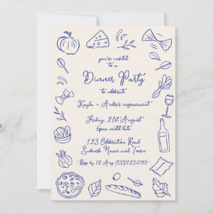 Handgetekend Italiaans thema dinerfeest Kaart