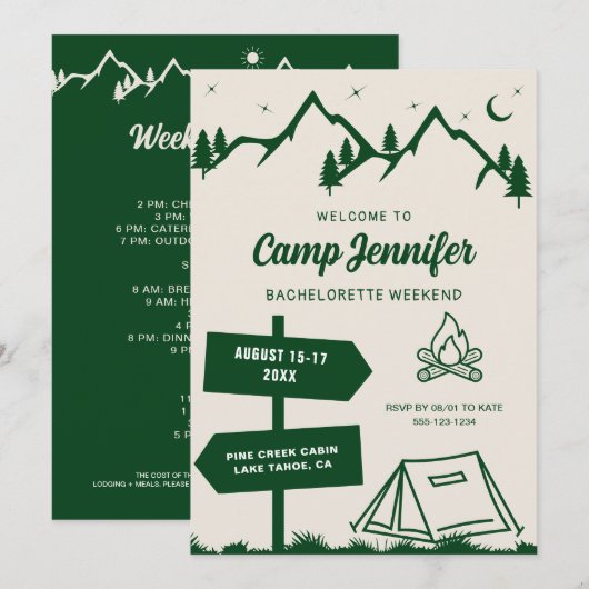 Handgetekend Kamp Bachelorette-weekend Kaart (Voorkant / Achterkant)