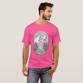 Handgetekend kampeer kampvuur met berg grap t-shirt (Voorkant volledig)