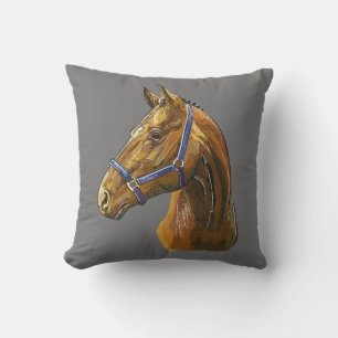 Handgetekend kastanjebruin paard kussen