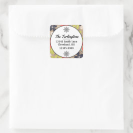 Handgetekend kerstbericht, rood terug-adres vierkante sticker