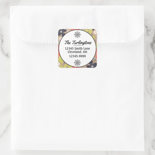 Handgetekend kerstbericht, rood terug-adres vierkante sticker (Tas)