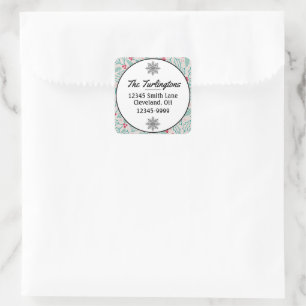 Handgetekend kerstkerst Holly Berries Return-adres Vierkante Sticker