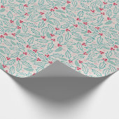 Handgetekend kerstrood Holly Berries Green Leaf Cadeaupapier (Hoek)