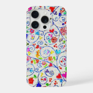 Handgetekend Kleurrijk Bloemig Spiraalpatroon iPhone 15 Pro Case