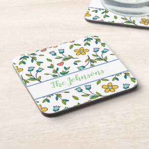 Handgetekend kleurrijk bloemmotief met harten bier onderzetter
