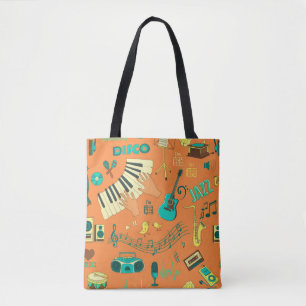 Handgetekend kleurrijk muziekpatroon tote bag