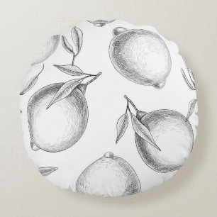 Handgetekend Lemon-patroon Rond Kussen