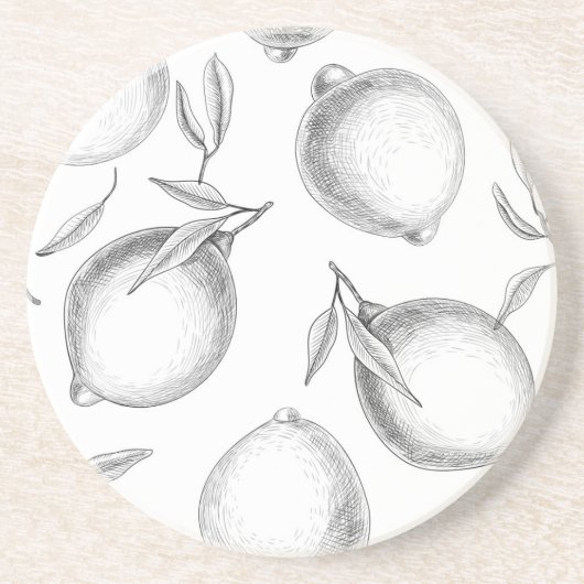 Handgetekend Lemon-patroon Zandsteen Onderzetter (Voorkant)