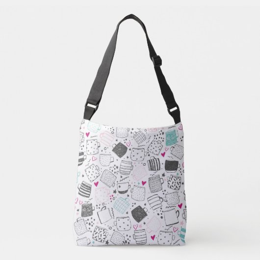 Handgetekend mok, naadloos ontwerp. crossbody tas (Voorkant)