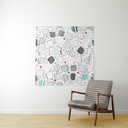 Handgetekend mok, naadloos ontwerp. wandkleed (In Situ (horizontaal))