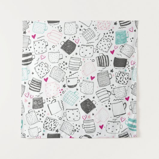 Handgetekend mok, naadloos ontwerp. wandkleed (Voorkant)