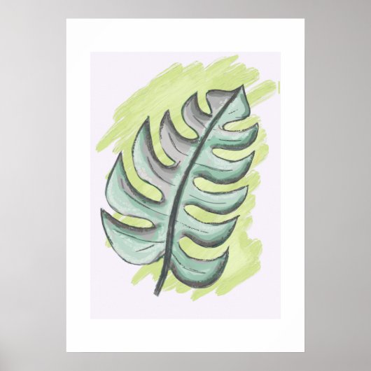 Handgetekend monstera groen blad poster (Voorkant)