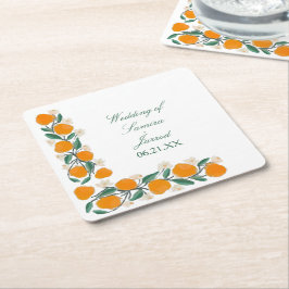 Handgetekend Oranje Botanisch Abstract Trouwen Kartonnen Onderzetters