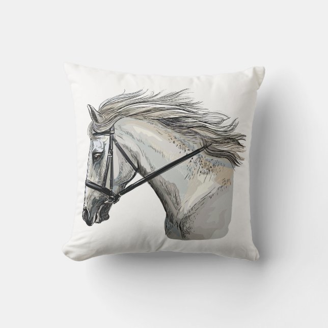 Handgetekend paard met hoofdstel kussen (Voorkant)