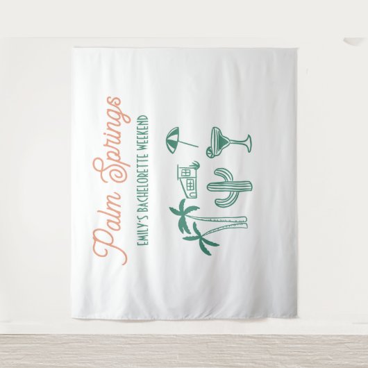 Handgetekend Palm Springs Roze Bachelorette Weeken Wandkleed (Voorkant)