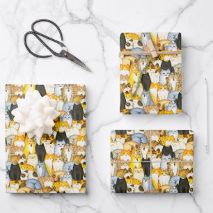 Handgetekend Patroon van Schattige Kittens Huisdie Inpakpapier Vel