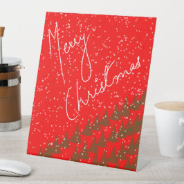 Handgetekend Prettig Kerstfeest Reclamebord Met Voetstuk
