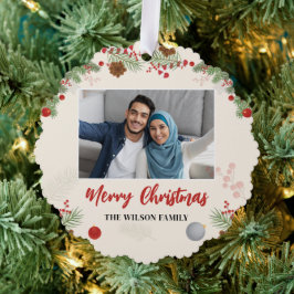 Handgetekend Prettig Kerstmis Eén Foto Ornament Kaart
