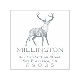 Handgetekend rendier familienaam retouradres  zelfinktende stempel
