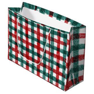 Handgetekend rood en groen kerst geruit patroon groot cadeauzakje