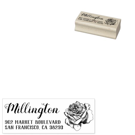 Handgetekend Roos Achternaam Script Retouradres Rubberstempel (Gestempeld)