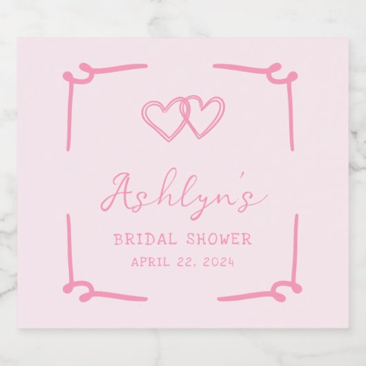 Handgetekend roze hart bruidsdouche champagne etik sparkling wijnetiket (Enkel label)