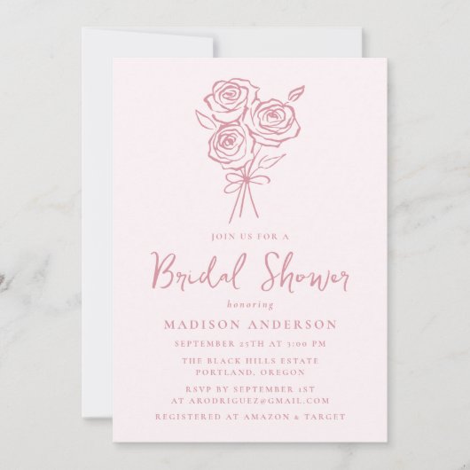  handgetekend roze rozenboeket Vrijgezellenfeest Kaart (Voorkant)