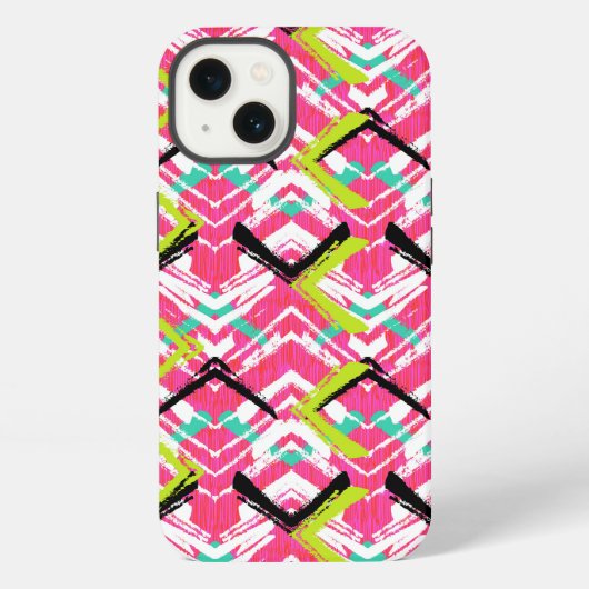 Handgetekend roze zigzagpatroon iPhone hoesje (Achterkant)