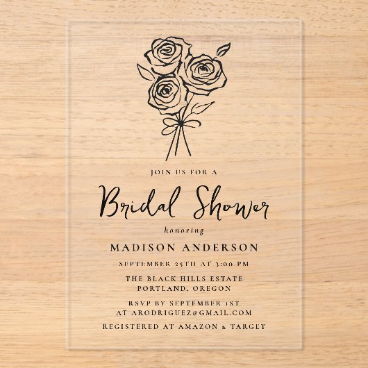  handgetekend rozenboeket Vrijgezellenfeest Acryl Uitnodigingen (Voorkant)