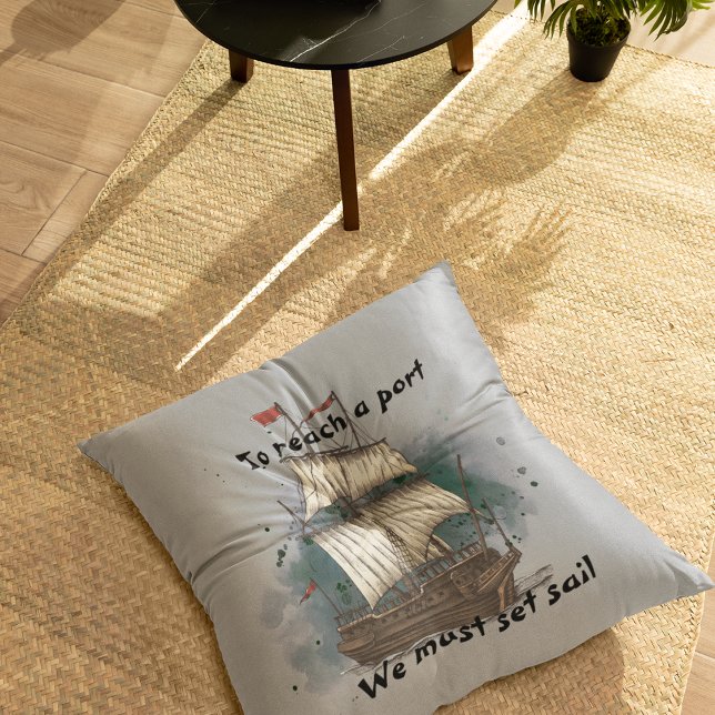 Handgetekend schip in bow Wave on Splash Backgroun Kussen (Creator heeft geüpload)