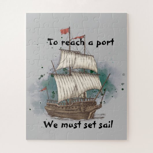 Handgetekend schip in bow Wave on Splash Backgroun Legpuzzel (Verticaal)