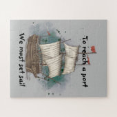 Handgetekend schip in bow Wave on Splash Backgroun Legpuzzel (Horizontaal)