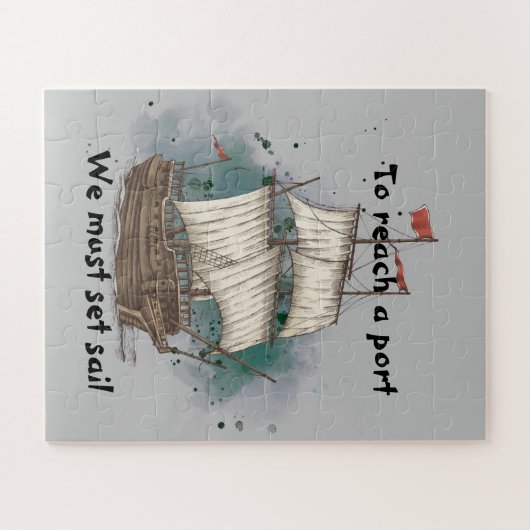 Handgetekend schip in bow Wave on Splash Backgroun Legpuzzel (Horizontaal)