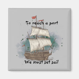 Handgetekend schip in bow Wave on Splash Backgroun Magneet