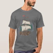 Handgetekend schip in bow Wave on Splash Backgroun T-shirt (Voorkant)