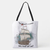 Handgetekend schip in bow Wave on Splash Backgroun Tote Bag (Achterkant)