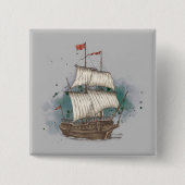Handgetekend schip in bow Wave on Splash Backgroun Vierkante Button 5,1 Cm (Voorkant)