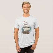 Handgetekend Schip Tri-Blend Shirt (Voorkant volledig)