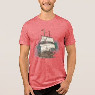Handgetekend Schip Tri-Blend Shirt
