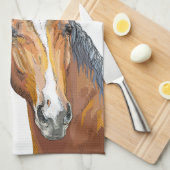 Handgetekend schort met vospaard theedoek (Quarter Fold)