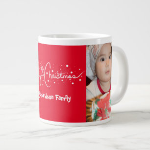 Handgetekend script Merry Christmas Sneeuw Grote Koffiekop