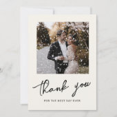 Handgetekend script trendy trouwfoto bedankkaart (Voorkant)