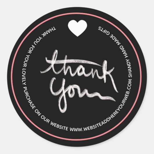 Handgetekend script zakelijk bedankt roze zwart ronde sticker (Voorkant)
