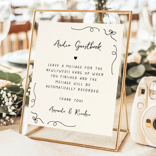Handgetekend Speels Audio Gastboek Huwelijksbord Poster